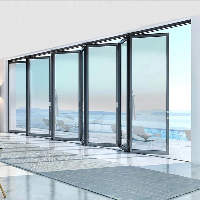 1.4mm πάχος τοίχου Αλουμινίου γυαλί Patio Ακορντεόν πόρτα για σύγχρονη λύση ασφαλείας