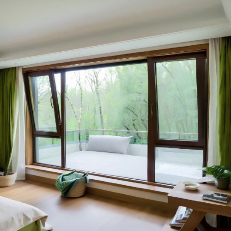 Σύγχρονος Σχεδιασμός Ανοιγόμενο Παράθυρο Αλουμινίου με Χειροκίνητη Μανιβέλα και Γωνία Αντικρούσεως Τύπου R