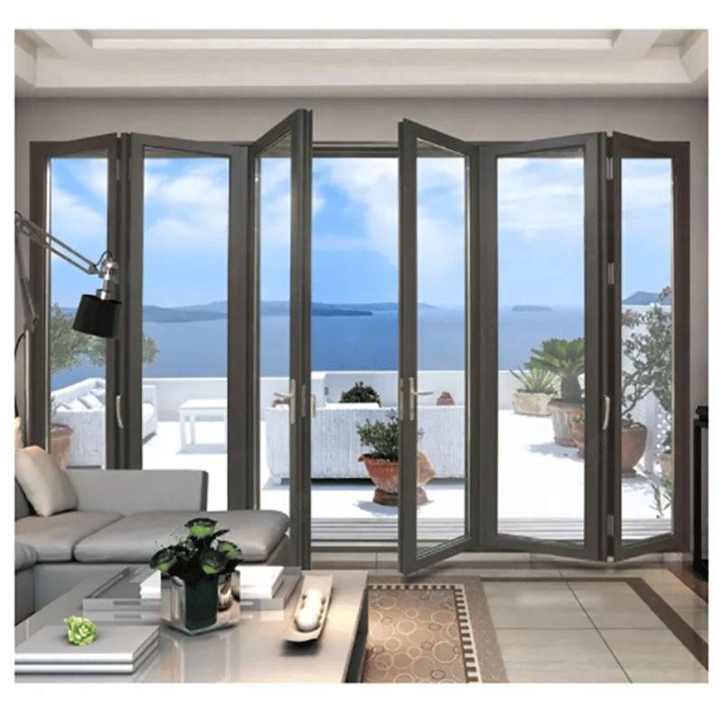 Υψηλής απόδοσης θερμική ρήξη Αλουμινίου αναδιπλούμενη γυάλινη πόρτα με διπλό τζάμι για εξωτερικούς χώρους